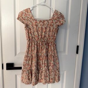 Three Hearts Floral Kids Dress in Orange and White